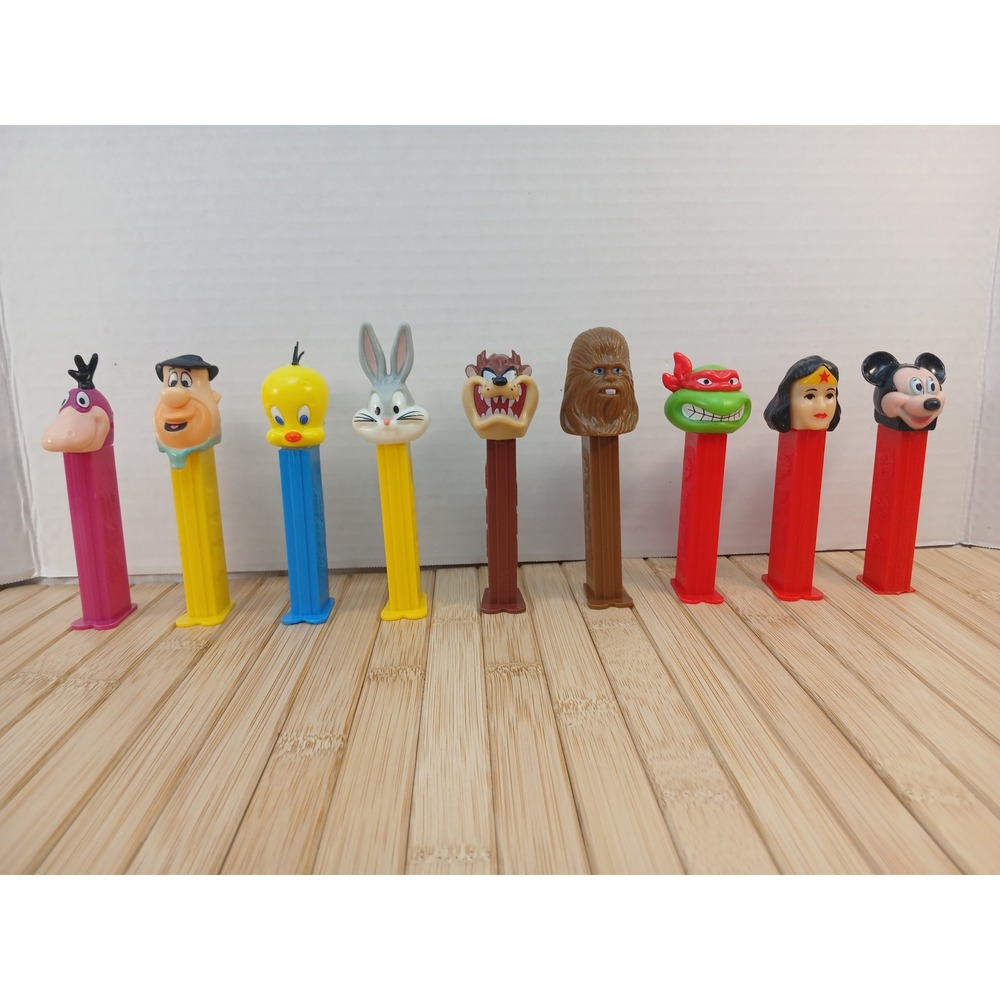 Vintage PEZ Dispensers Lot of 9 Mickey Mouse Star Wars Looney Tunes TMNT DC